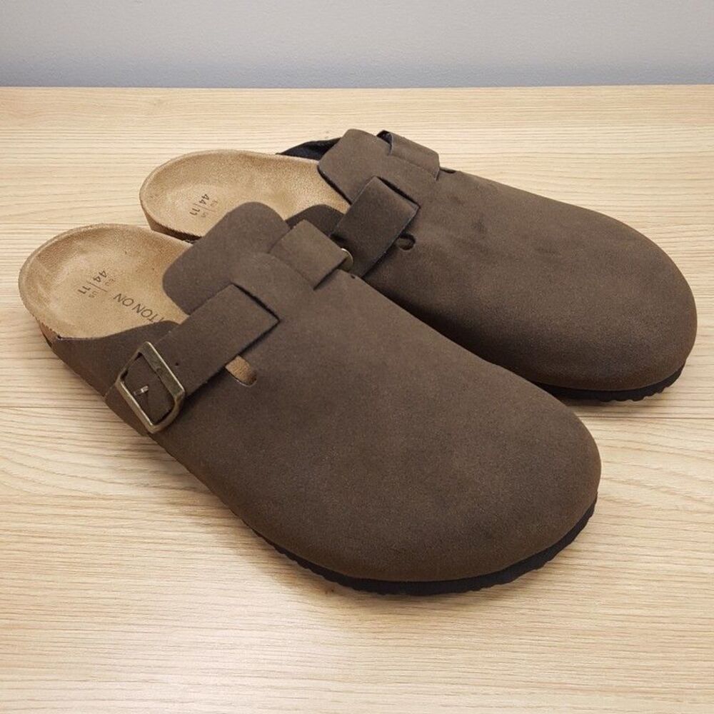 COTTON ON Mule Mens Size 11 Dark Brown Faux Suede Closed Toe Buckle Clog Mules